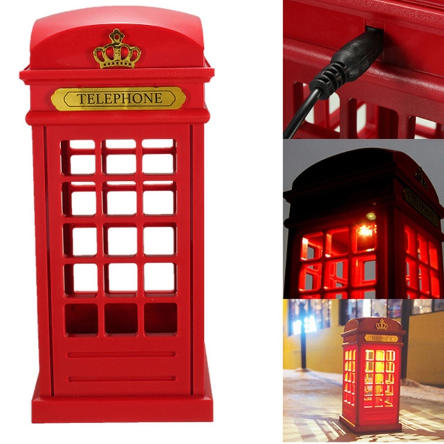 Retro London Telephone Booth Night Light USB Battery Dual-Use LED Bedside Table Lamp