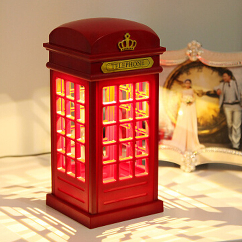 Retro London Telephone Booth Night Light USB Battery Dual-Use LED Bedside Table Lamp