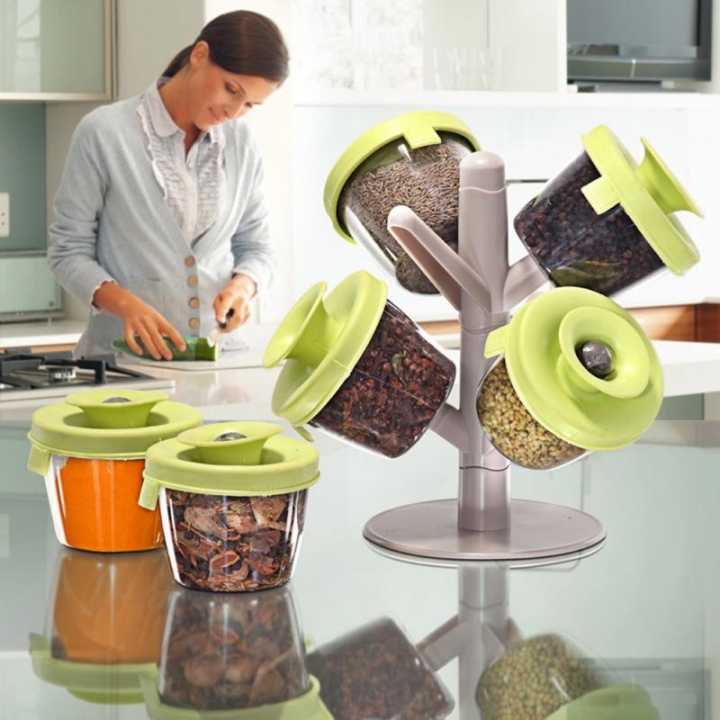 Seasoning Tree Shape Stand Pop Up Spice Rack Condiment Cruet Storage Box Kitchen Tools