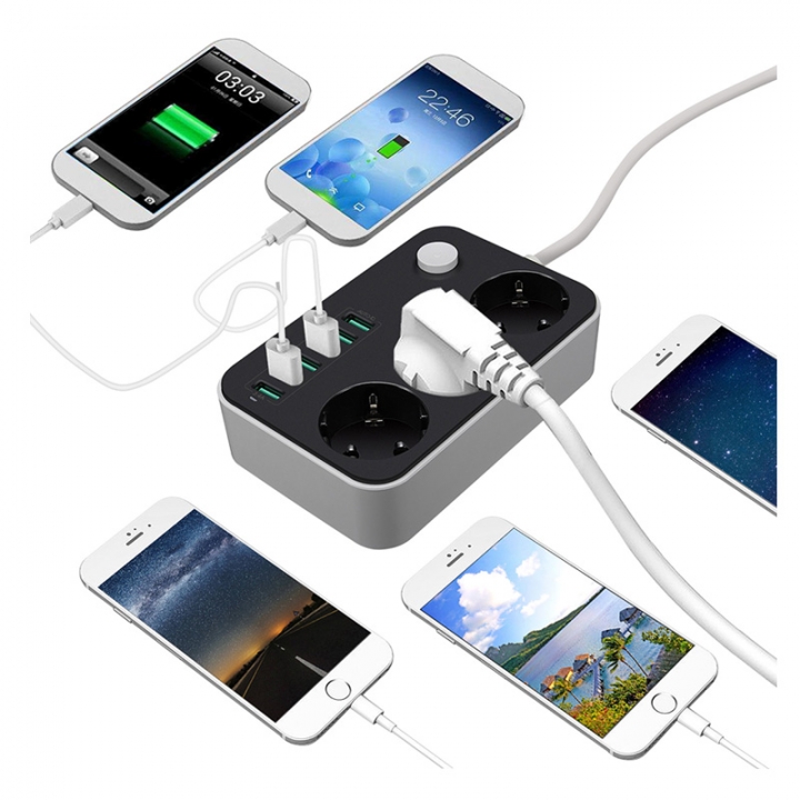 Power Strip 6 USB 3 Universal Socket With Overload Protector Circuit Breaker Switch Outlet Extend