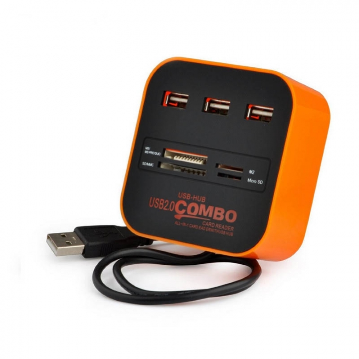 USB Hub 2.0 3 Ports + TF SD Card Reader Slot High Speed USB Combo Splitter for Laptop Desktop Use