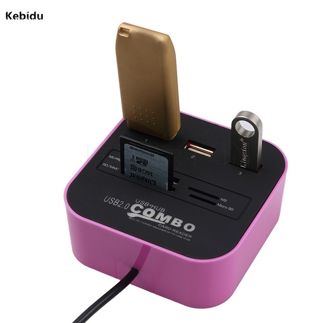 USB Hub 2.0 3 Ports + TF SD Card Reader Slot High Speed USB Combo Splitter for Laptop Desktop Use
