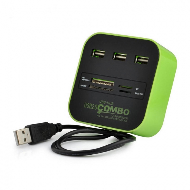 USB Hub 2.0 3 Ports + TF SD Card Reader Slot High Speed USB Combo Splitter for Laptop Desktop Use