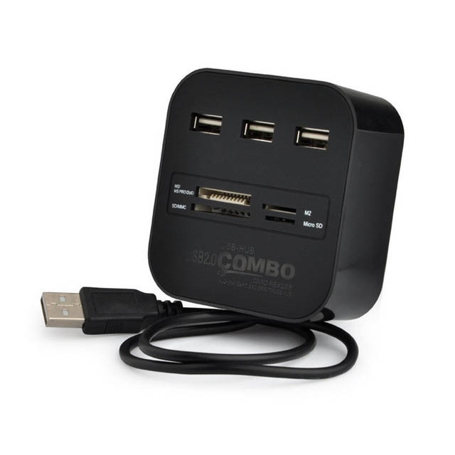 USB Hub 2.0 3 Ports + TF SD Card Reader Slot High Speed USB Combo Splitter for Laptop Desktop Use