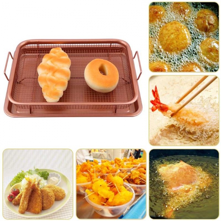 Crisper Tray Baking Sheet Air Fryer Oven Safe 13 Inch Square Pan Crisper with  Mesh Grill Kitchen