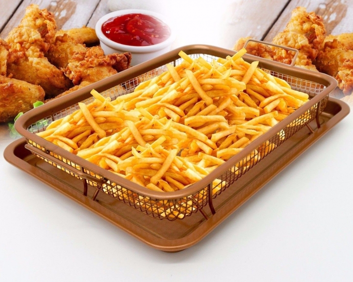 Crisper Tray Baking Sheet Air Fryer Oven Safe 13 Inch Square Pan Crisper with  Mesh Grill Kitchen