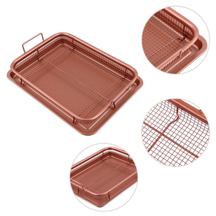 Crisper Tray Baking Sheet Air Fryer Oven Safe 13 Inch Square Pan Crisper with  Mesh Grill Kitchen