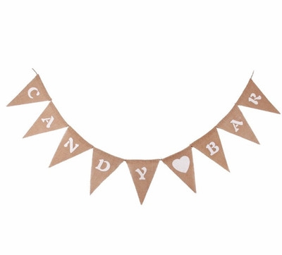 CANDY BAR 9 pieces linen Pennant Pull flag Christmas Wedding Party Diy decoration