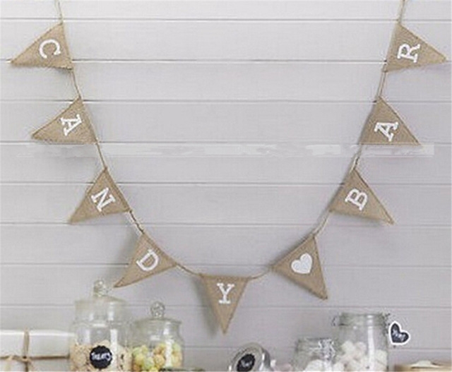 CANDY BAR 9 pieces linen Pennant Pull flag Christmas Wedding Party Diy decoration