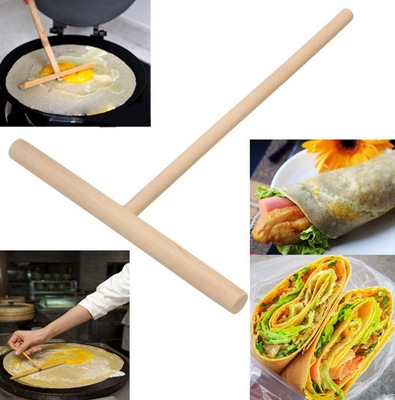 2set T Type Egg Cake Scraper Wooden Crepe Maker Pancake Batter Spreader Stick Home Kitchen Tool