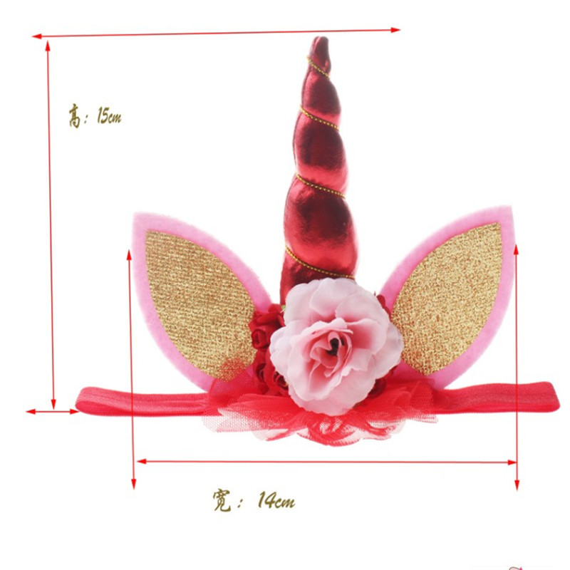Child Headband Unicorn Animal Headband baby Golden Horn Animal Flower Headband