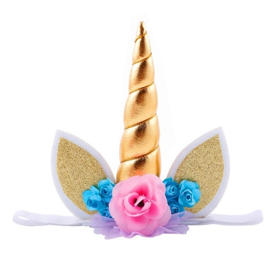 Child Headband Unicorn Animal Headband baby Golden Horn Animal Flower Headband