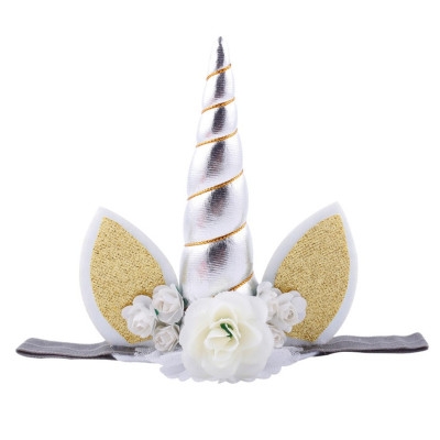 Child Headband Unicorn Animal Headband baby Golden Horn Animal Flower Headband