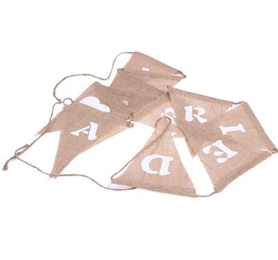Vintage burlap JUST MARRIED Pennant wedding decoration Pull flower Pull flag letter Banner