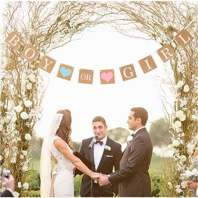 Wedding letter Bunting BOY OR GIRL Kraft paper Pull flag Shooting Prop