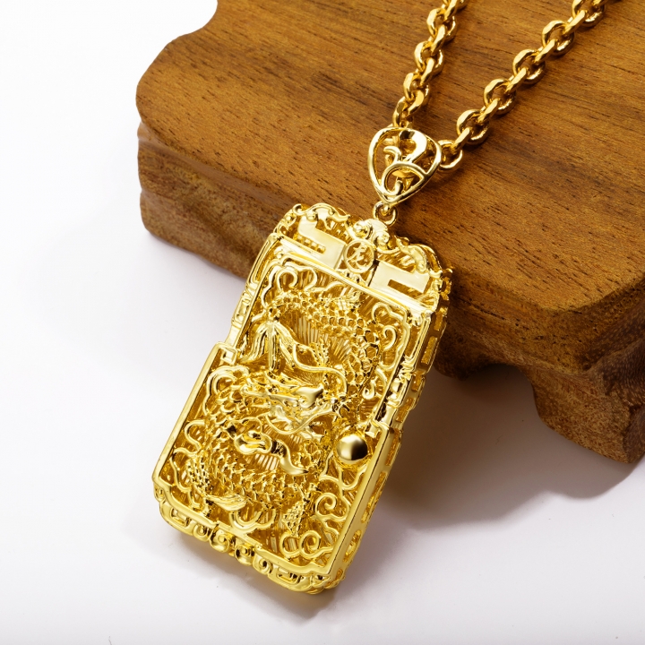 Men Domineering Dragon card Pendant Copper plated 18K gold Imitation gold accessories