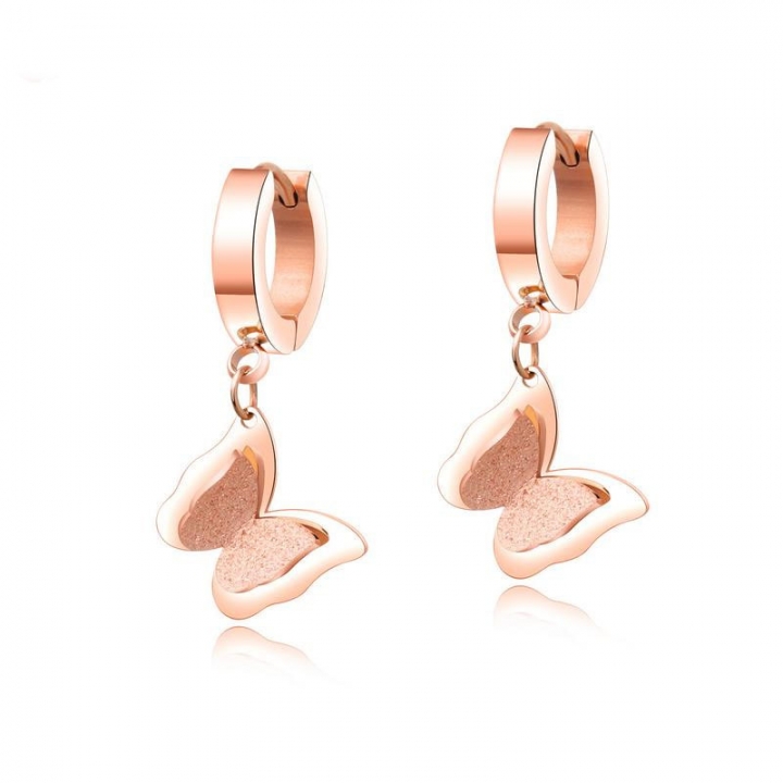 Fashion Titanium steel Scrub butterfly earring Ladies decoration Rose gold temperament earring