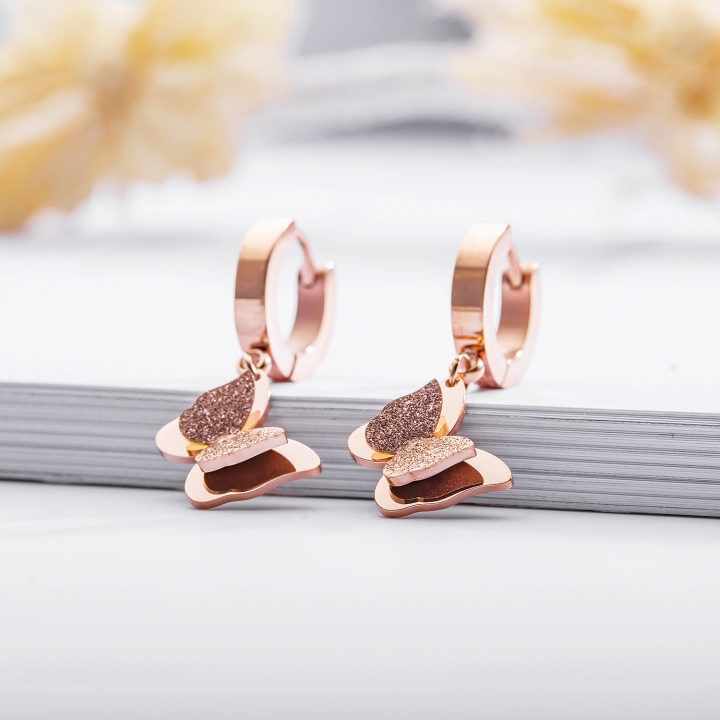 Fashion Titanium steel Scrub butterfly earring Ladies decoration Rose gold temperament earring