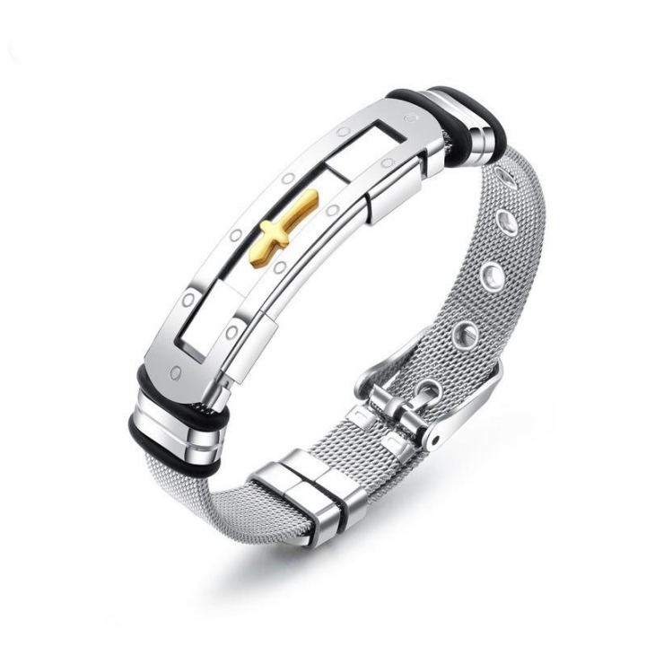 Steel mesh Gold cross Titanium steel Men Bracelet adjustable Watch strap accessories