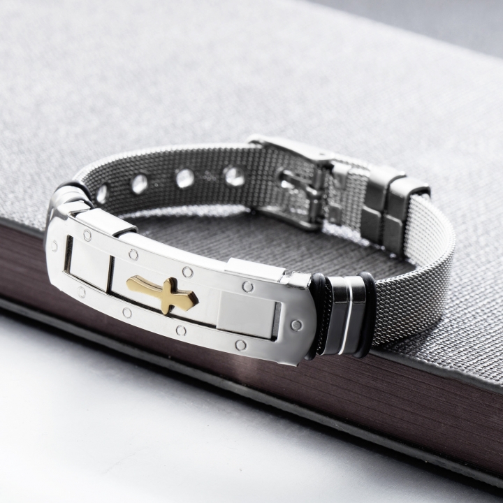 Steel mesh Gold cross Titanium steel Men Bracelet adjustable Watch strap accessories