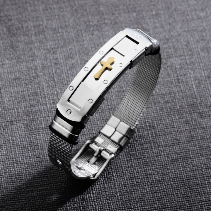 Steel mesh Gold cross Titanium steel Men Bracelet adjustable Watch strap accessories