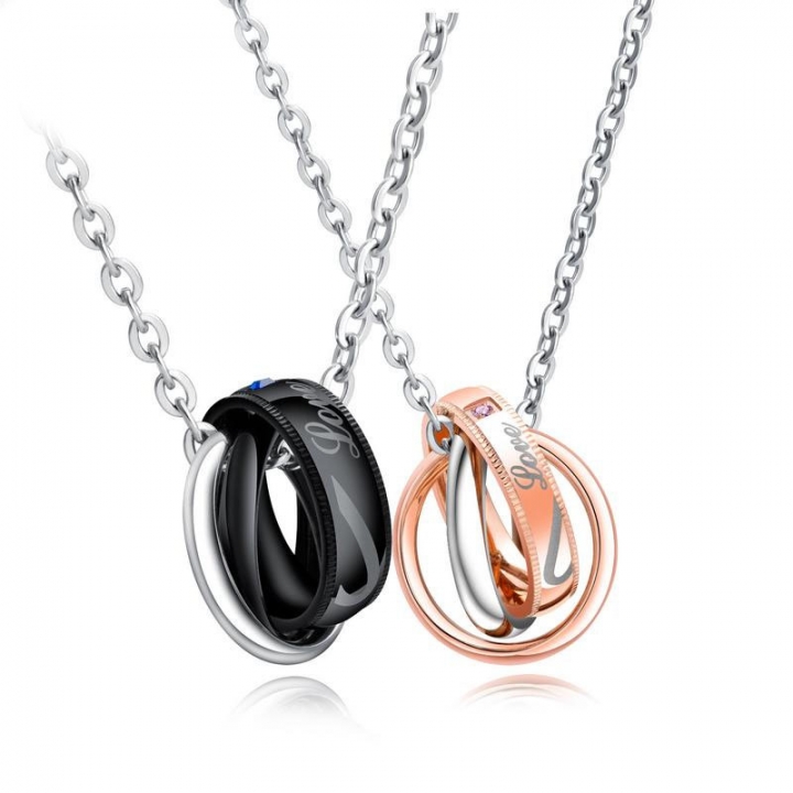 Classic Love merge Love Couple necklace lace Three rings Pendant