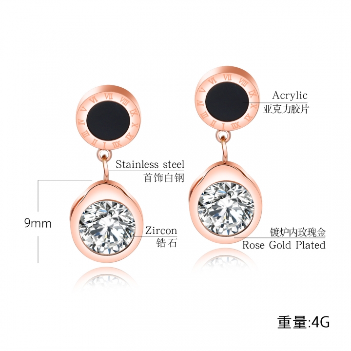 Personality Rome digital Circle earring temperament Titanium steel Rose gold plated earring
