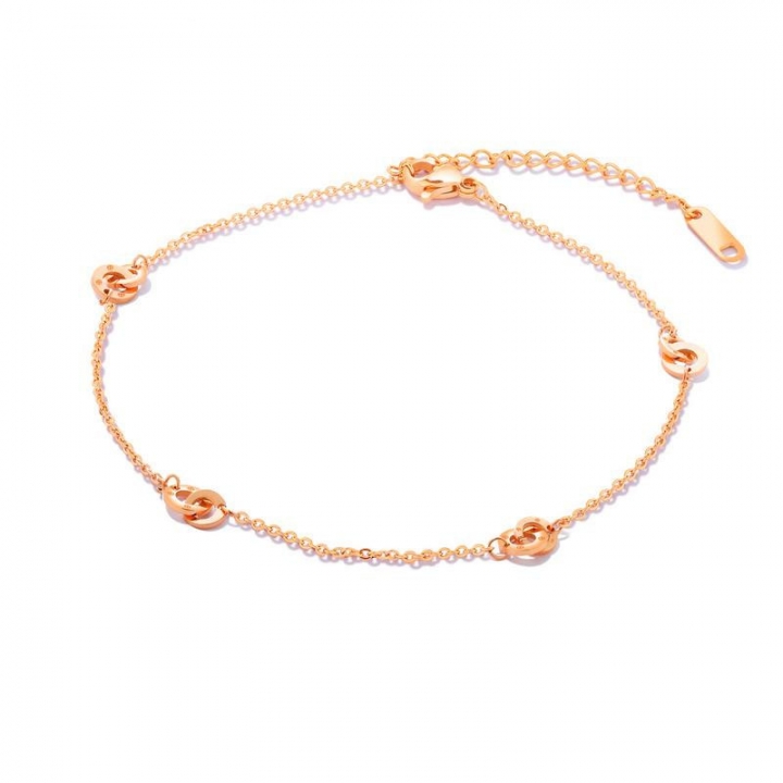 Simple Retro Wild Titanium steel Rose gold Double ring Interlocking Circle Anklet slim O word chain