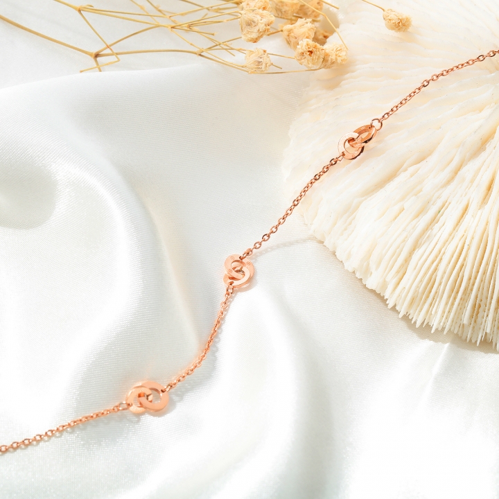 Simple Retro Wild Titanium steel Rose gold Double ring Interlocking Circle Anklet slim O word chain