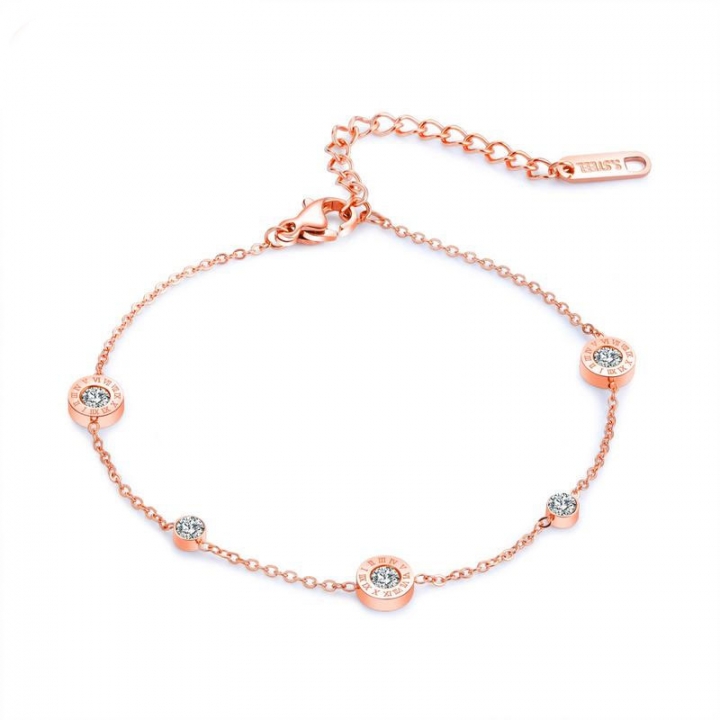 Simple Student Sen Girlfriend jewelry Titanium steel Rose gold Rome digital Diamond Bracelet