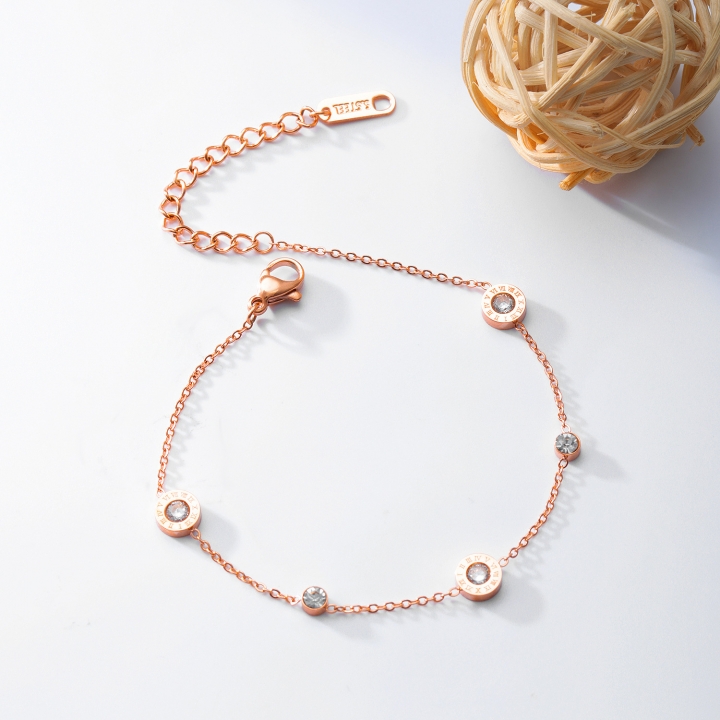Simple Student Sen Girlfriend jewelry Titanium steel Rose gold Rome digital Diamond Bracelet