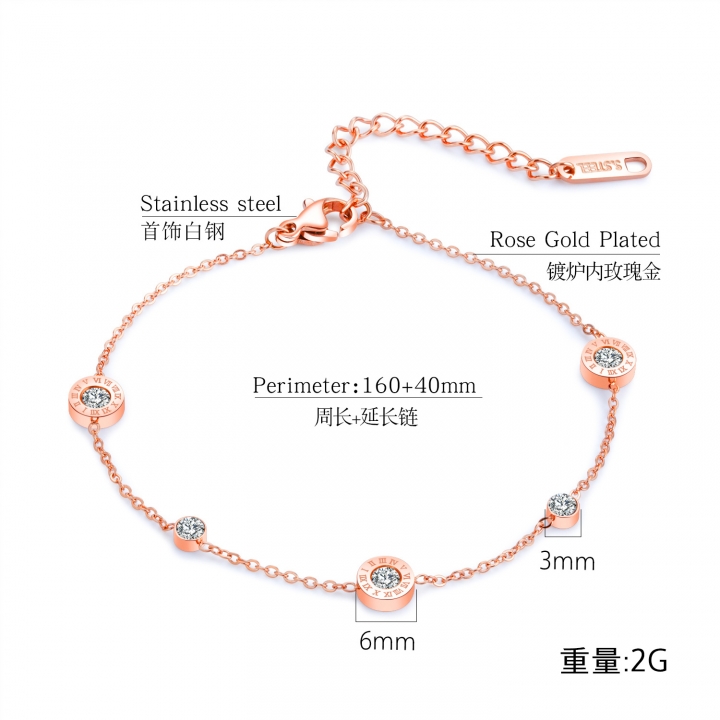 Simple Student Sen Girlfriend jewelry Titanium steel Rose gold Rome digital Diamond Bracelet