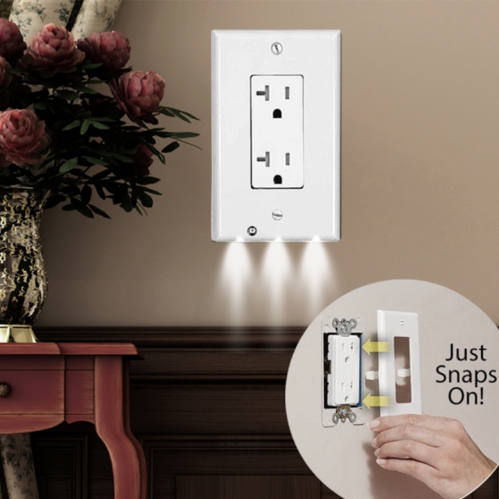 Plug Cover LED Night Light Angel Wall Outlet Face Hallway Bedroom Bathroom Safety Light