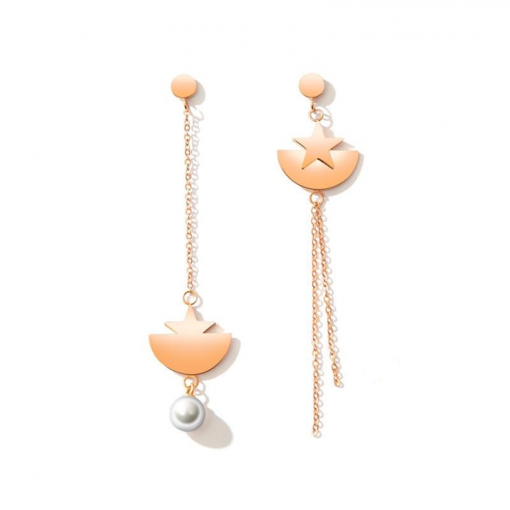 Personality Asymmetry Simple star Imitation pearls temperament Long section Pentagram earring