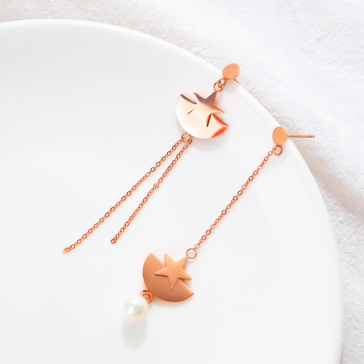 Personality Asymmetry Simple star Imitation pearls temperament Long section Pentagram earring
