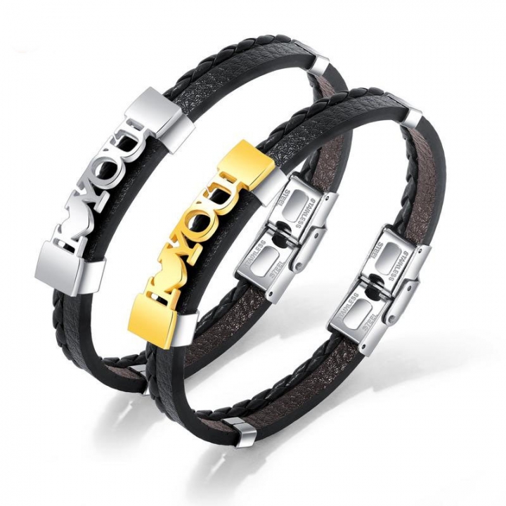 Personality I LOVE U Weaving Multi-layer Titanium steel Men Leather bracelet