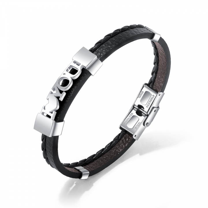 Personality I LOVE U Weaving Multi-layer Titanium steel Men Leather bracelet
