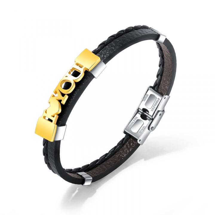 Personality I LOVE U Weaving Multi-layer Titanium steel Men Leather bracelet