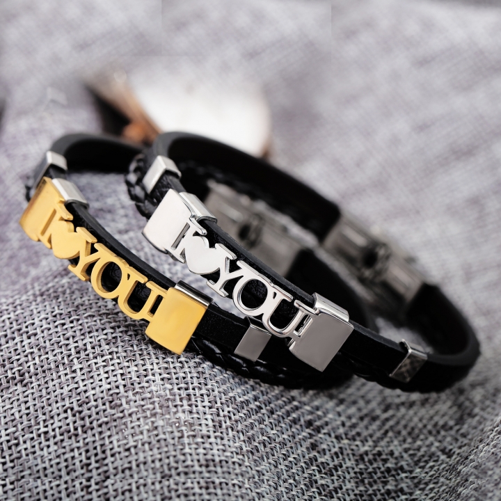 Personality I LOVE U Weaving Multi-layer Titanium steel Men Leather bracelet