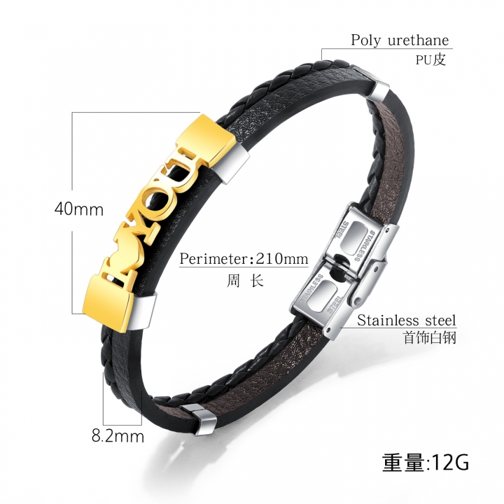 Personality I LOVE U Weaving Multi-layer Titanium steel Men Leather bracelet