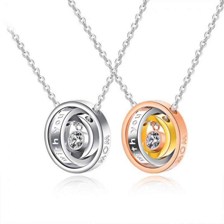 Simple personality Small Three rings Interlocking Diamond Titanium steel Couple necklace