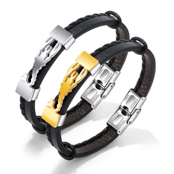Retro Multi-layer manual Weaving wristband personality Scorpion Titanium steel Leather bracelet
