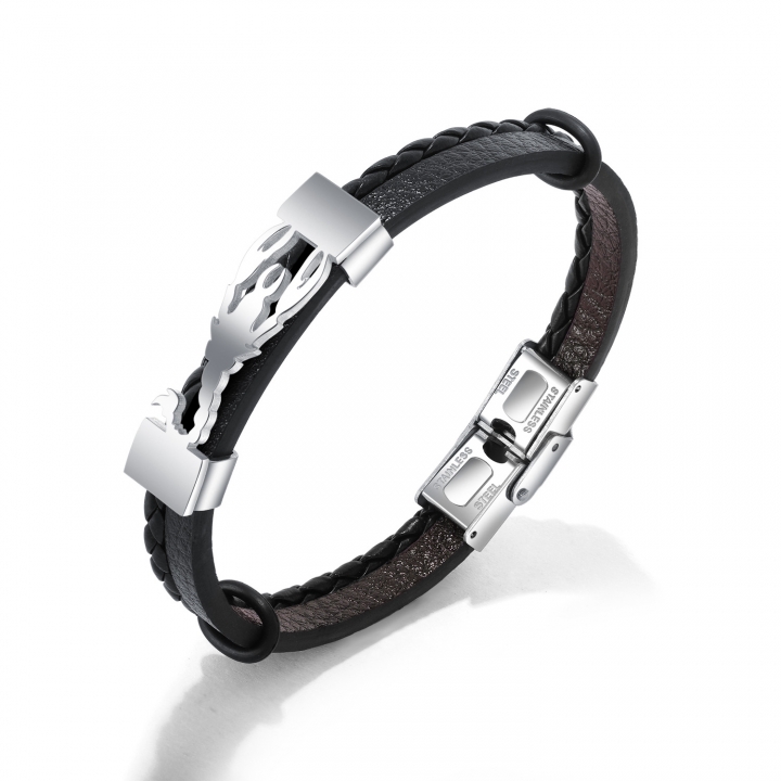 Retro Multi-layer manual Weaving wristband personality Scorpion Titanium steel Leather bracelet