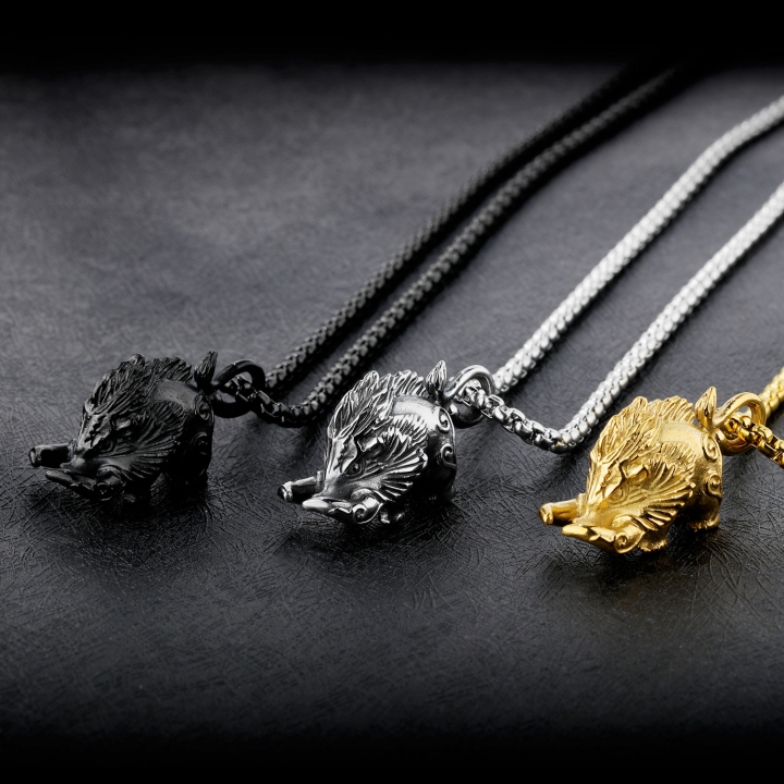 Western style Celtic Crazy Wild boar Pendant Titanium steel necklace student Accessories