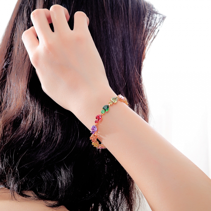 Western style Copper plated 18K gold Imitation gold Love Ms Colorful diamond Bracelet