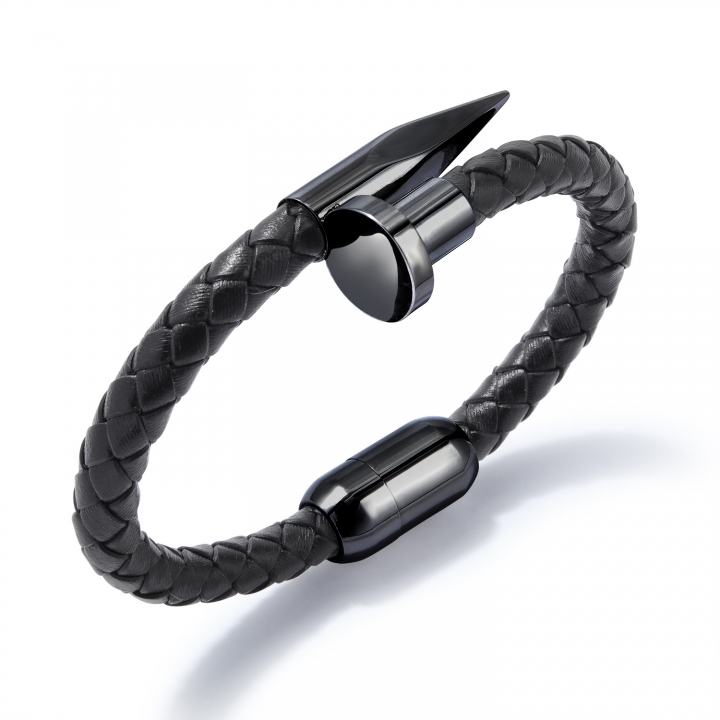 Men personality Titanium steel nail Bracelet Magnetic buckle Weaving Leather rope
