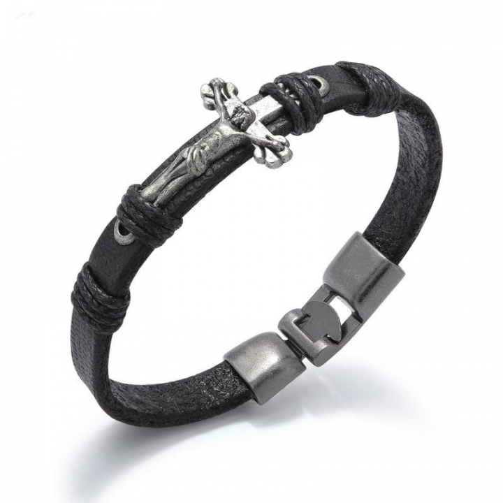 Western style classic Father Jesus cross Retro Hand Strap Men Leather bracelet