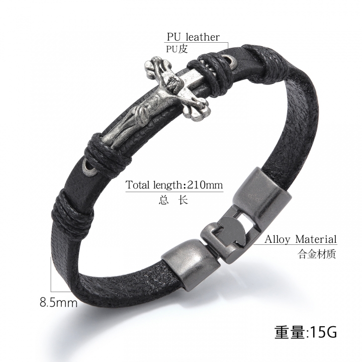 Western style classic Father Jesus cross Retro Hand Strap Men Leather bracelet