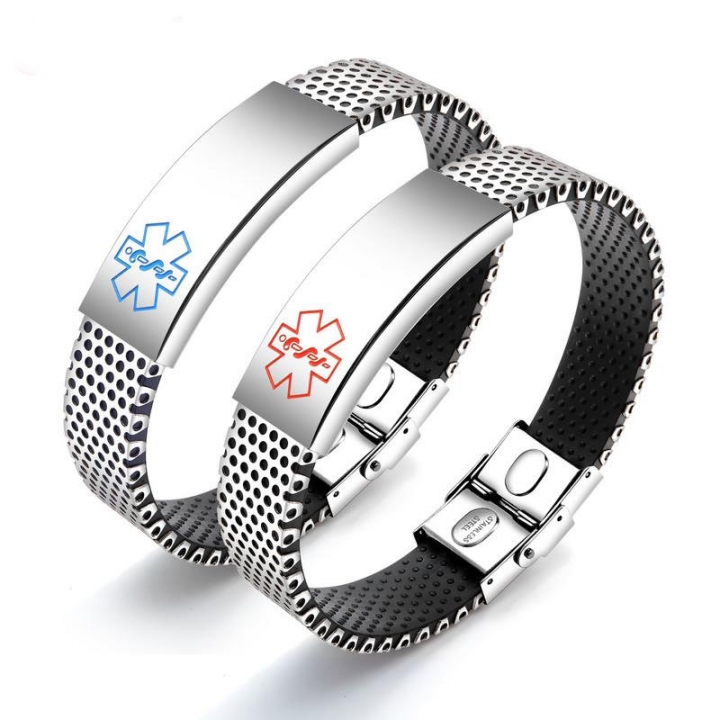 Men Bend Blue red medicine Sign bracelet Titanium steel Silica gel personality Bracelet