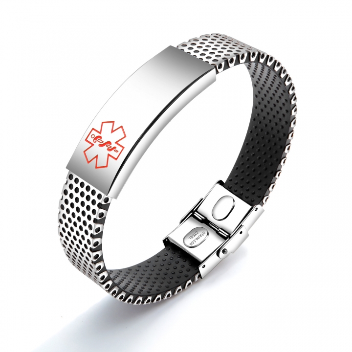 Men Bend Blue red medicine Sign bracelet Titanium steel Silica gel personality Bracelet